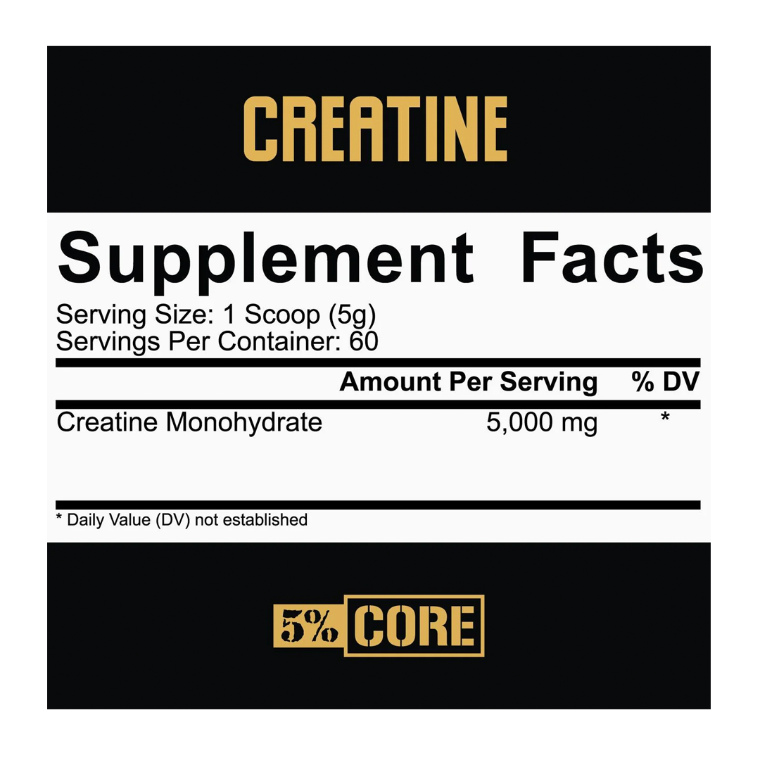 5% Nutrition - Core Series Creatine Monohydrate Powder Unflavored 60 Servings (300 grams) | Stay Aktiv