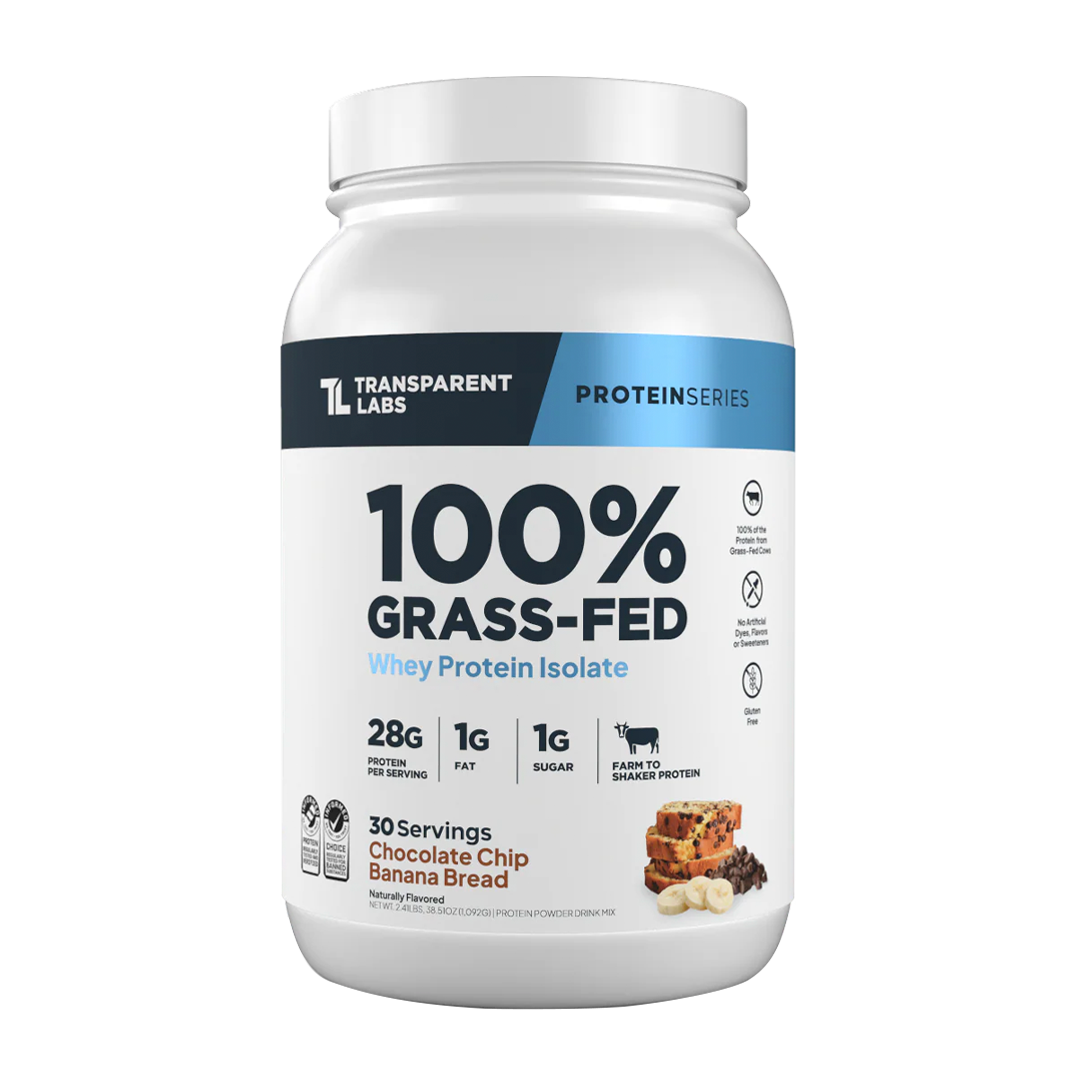 Transparent Labs - 100% Grass-Fed Whey Protein Isolate 30 Servings (~2.3 lbs) - Chocolate Chip Banana Bread | Stay Aktiv
