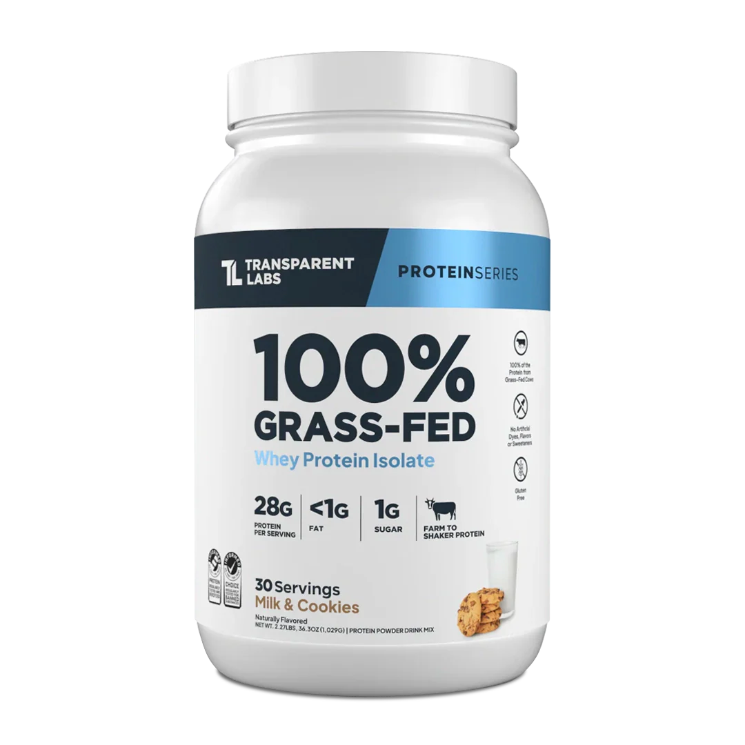 Transparent Labs - 100% Grass-Fed Whey Protein Isolate 30 Servings (~2.3 lbs) - Milk & Cookies | Stay Aktiv