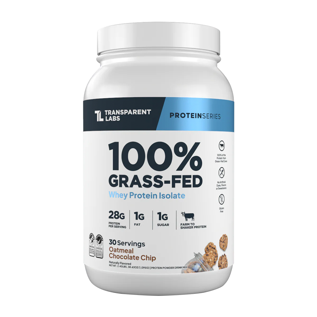 Transparent Labs - 100% Grass-Fed Whey Protein Isolate 30 Servings (~2.3 lbs) - Oatmeal Chocolate Chip Cookie | Stay Aktiv