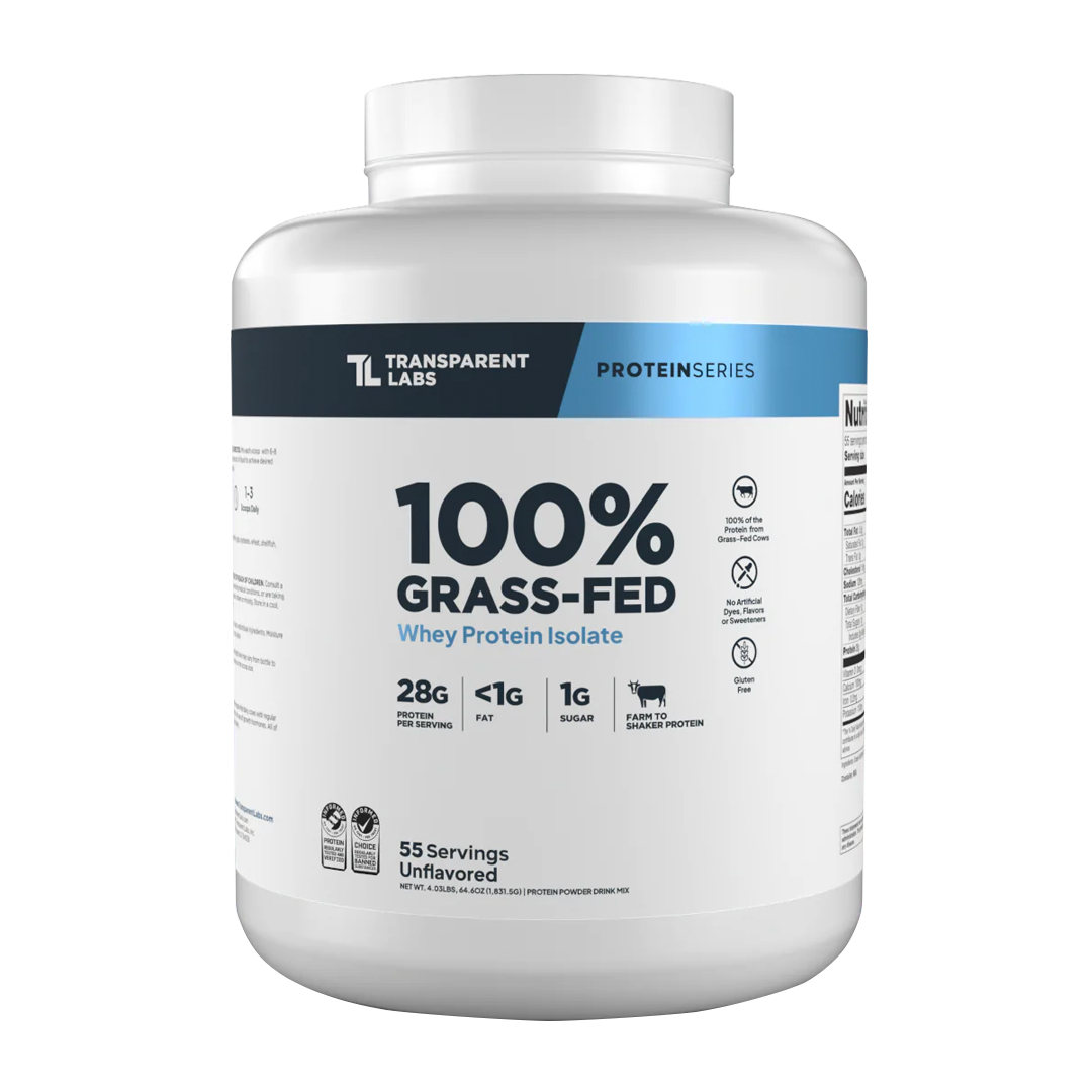 Transparent Labs - 100% Grass-Fed Whey Protein Isolate 55 Servings (~4.1 lbs) - Unflavored | Stay Aktiv