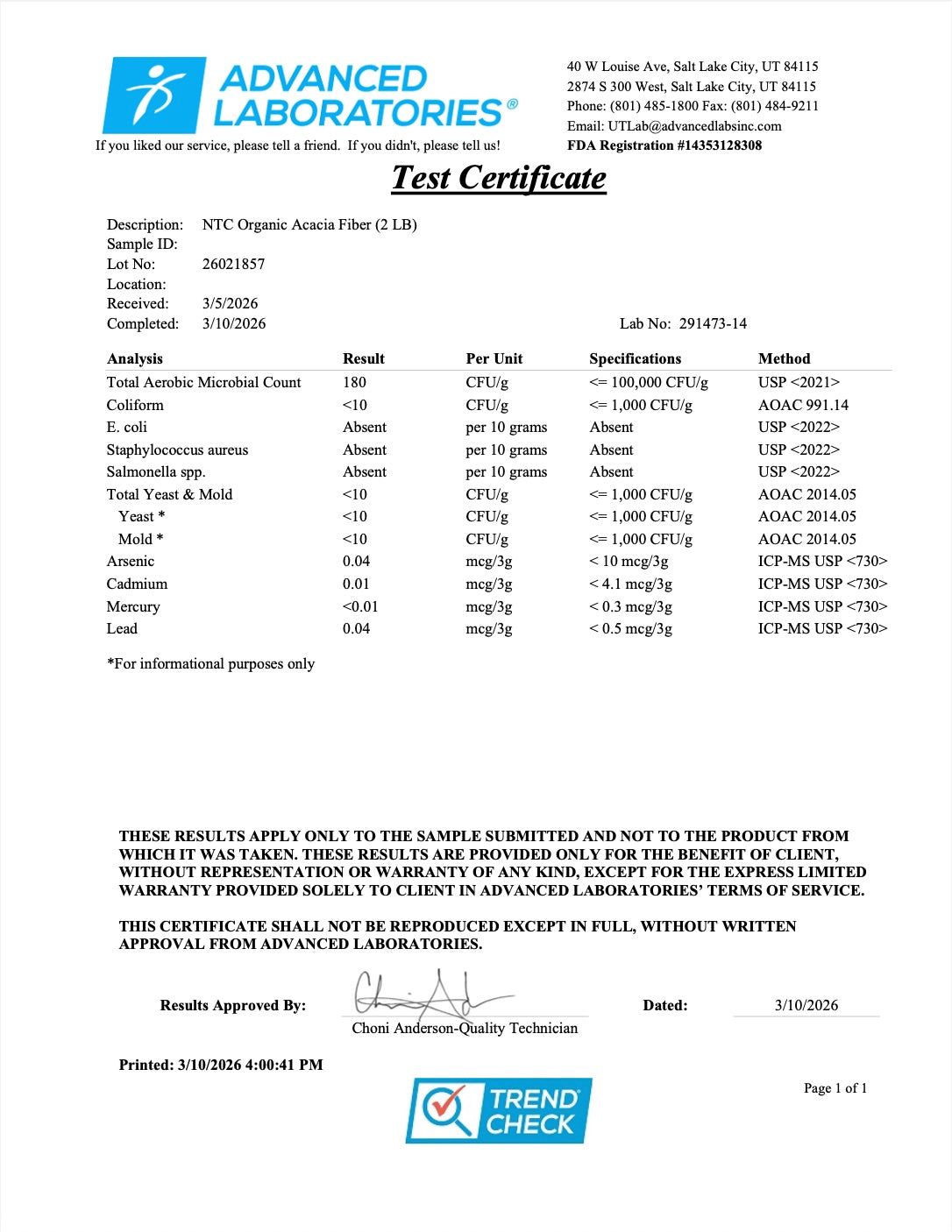 Nutricost Organic Acacia Fiber Powder 2LB